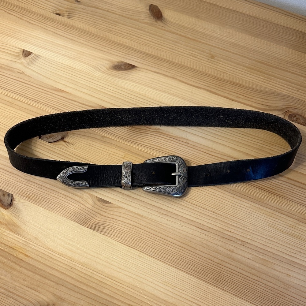 Black Leather Belt with Silver Buckle